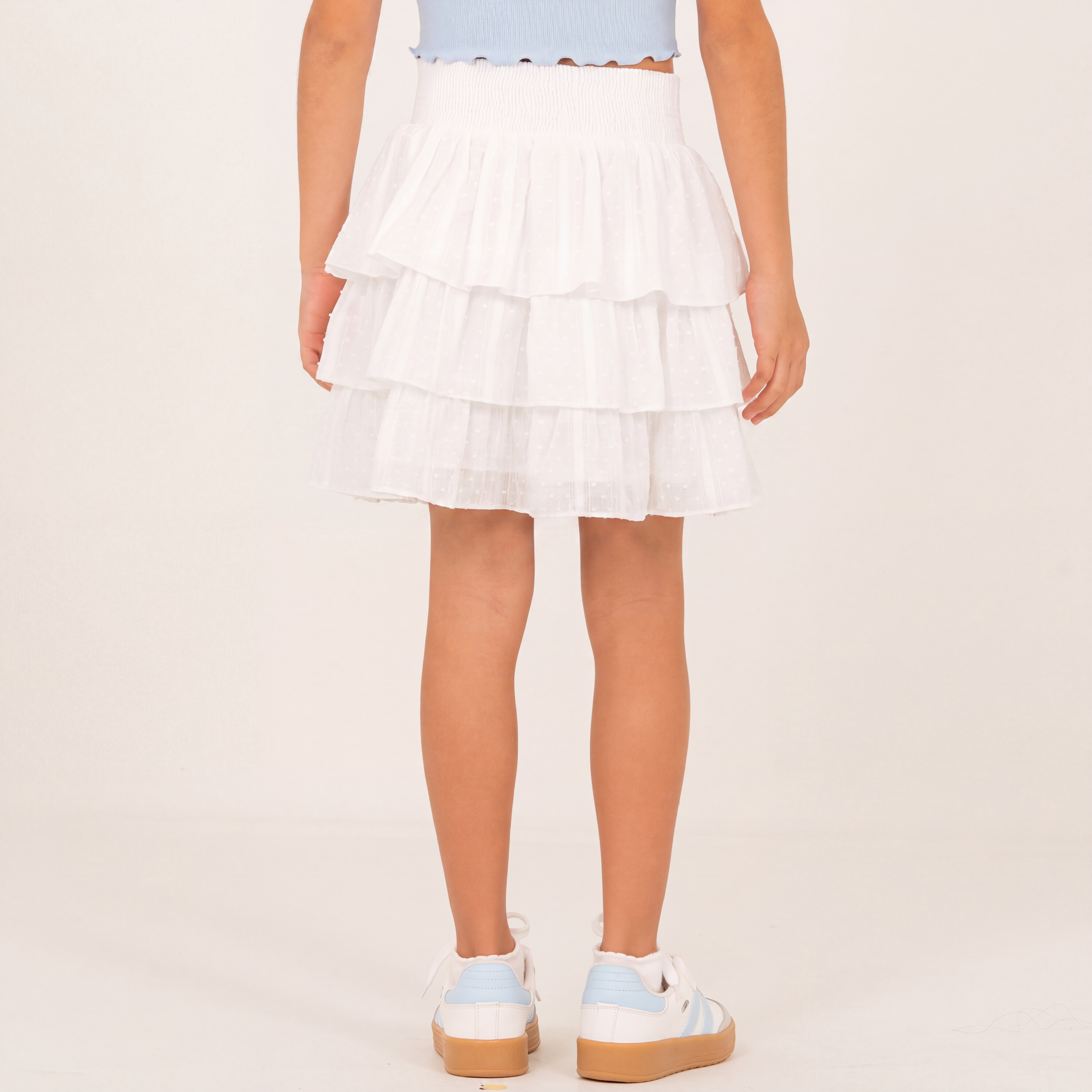 Falda short para niñas con boleros en capas