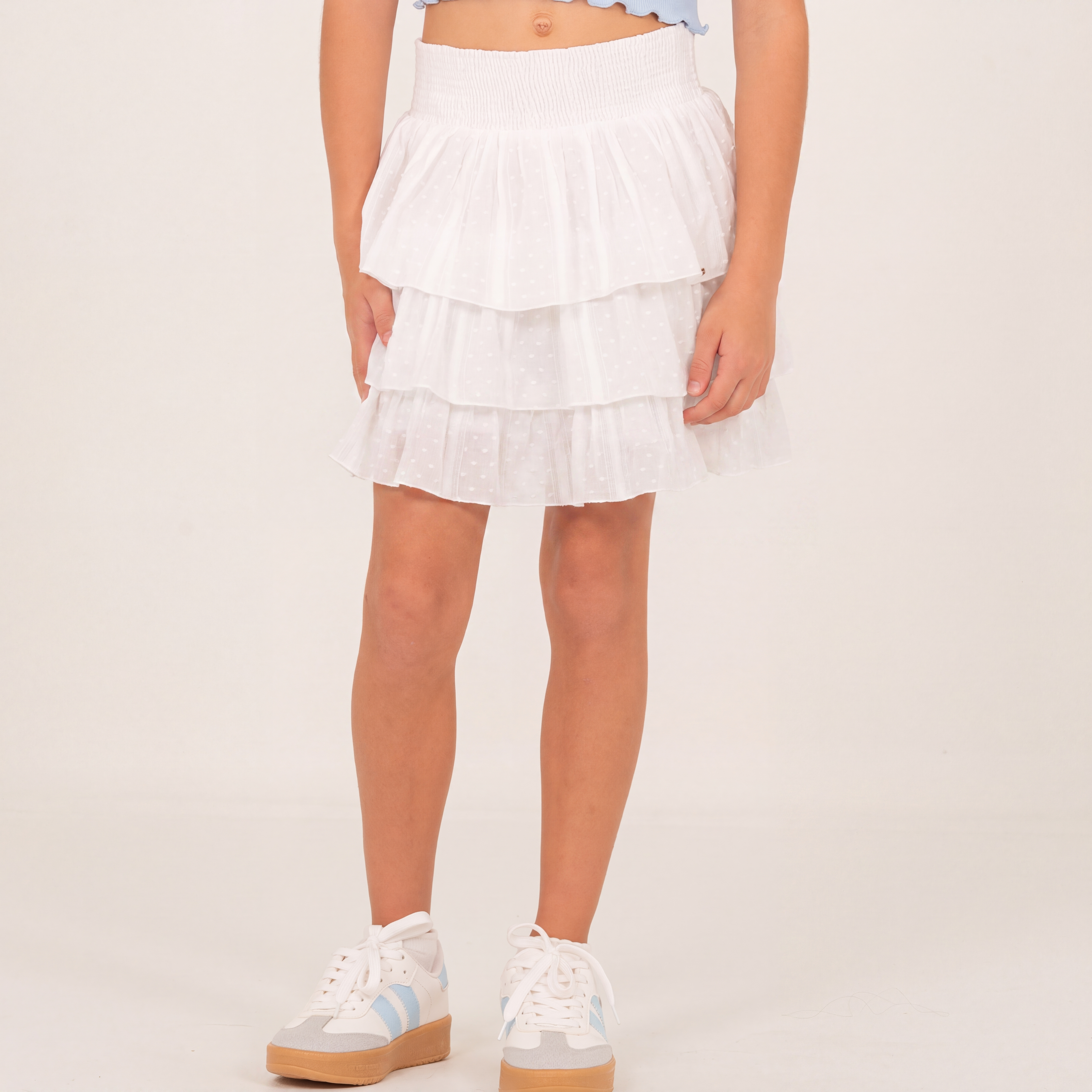 Falda short para niñas con boleros en capas