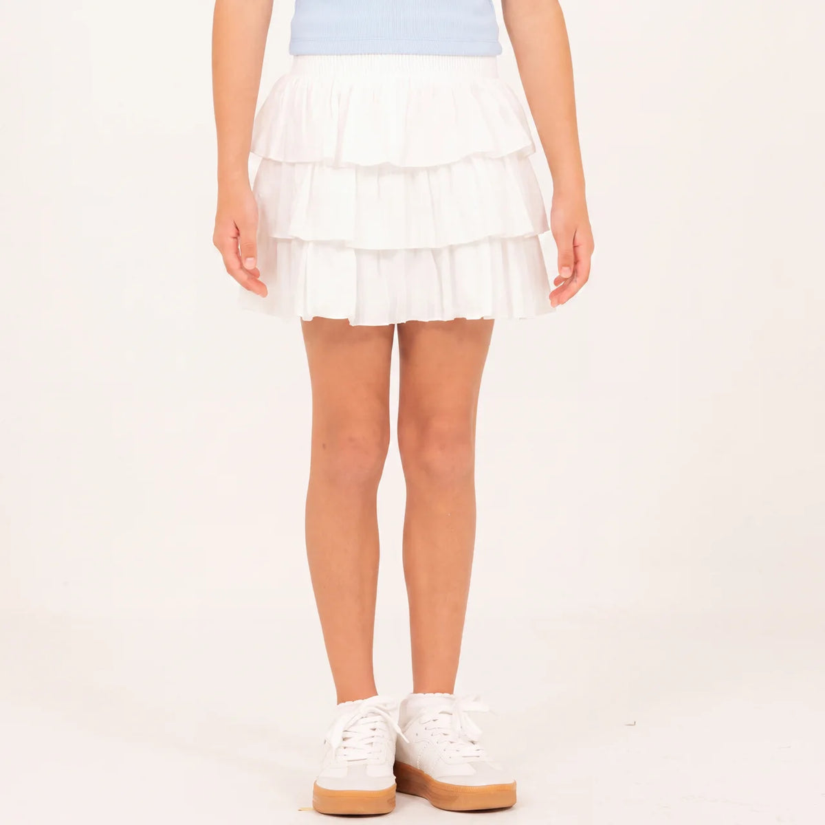 Falda short para niñas con boleros en capas - Beige