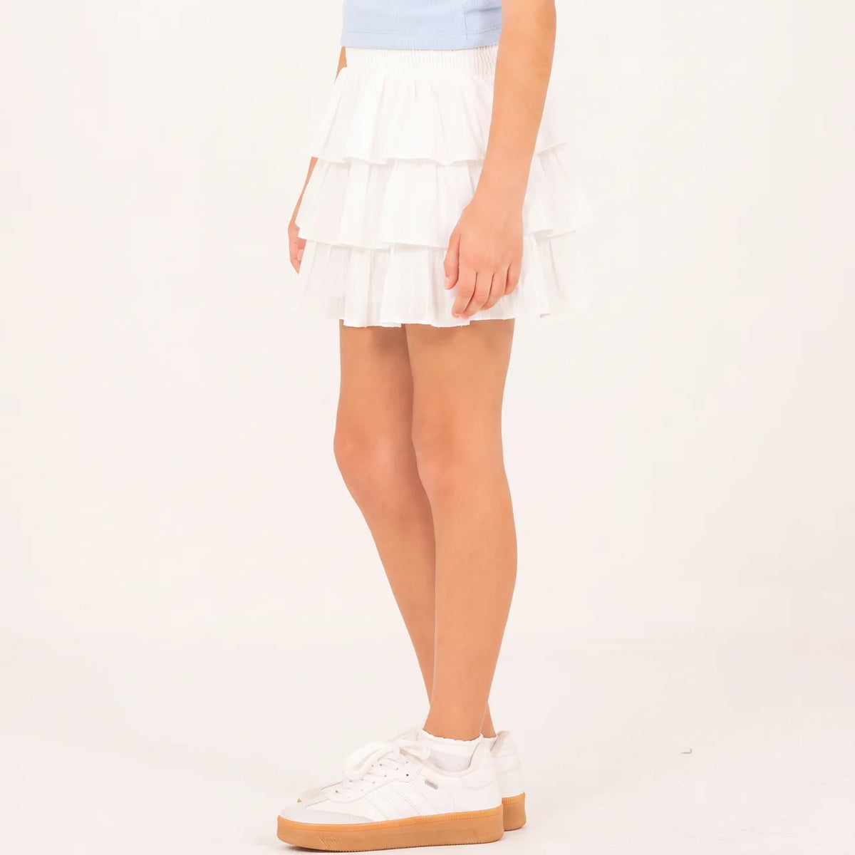 Falda short para niñas con boleros en capas - Beige
