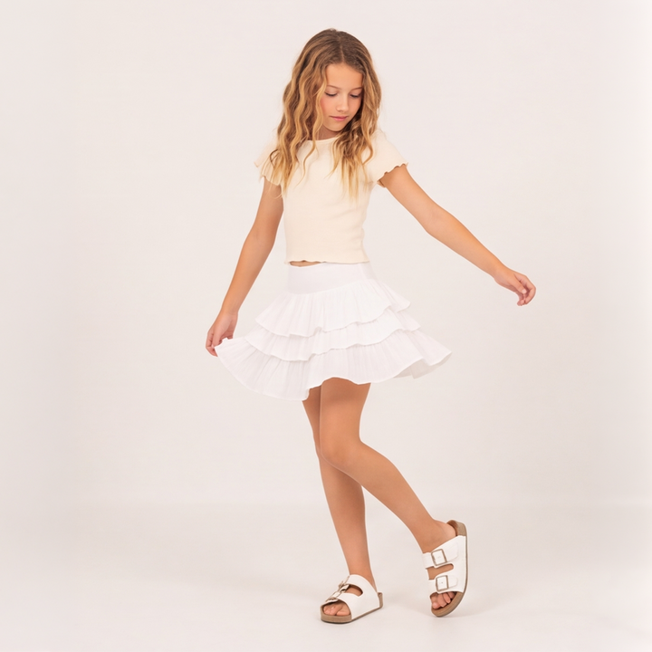 Falda short para niñas con boleros en capas - Beige