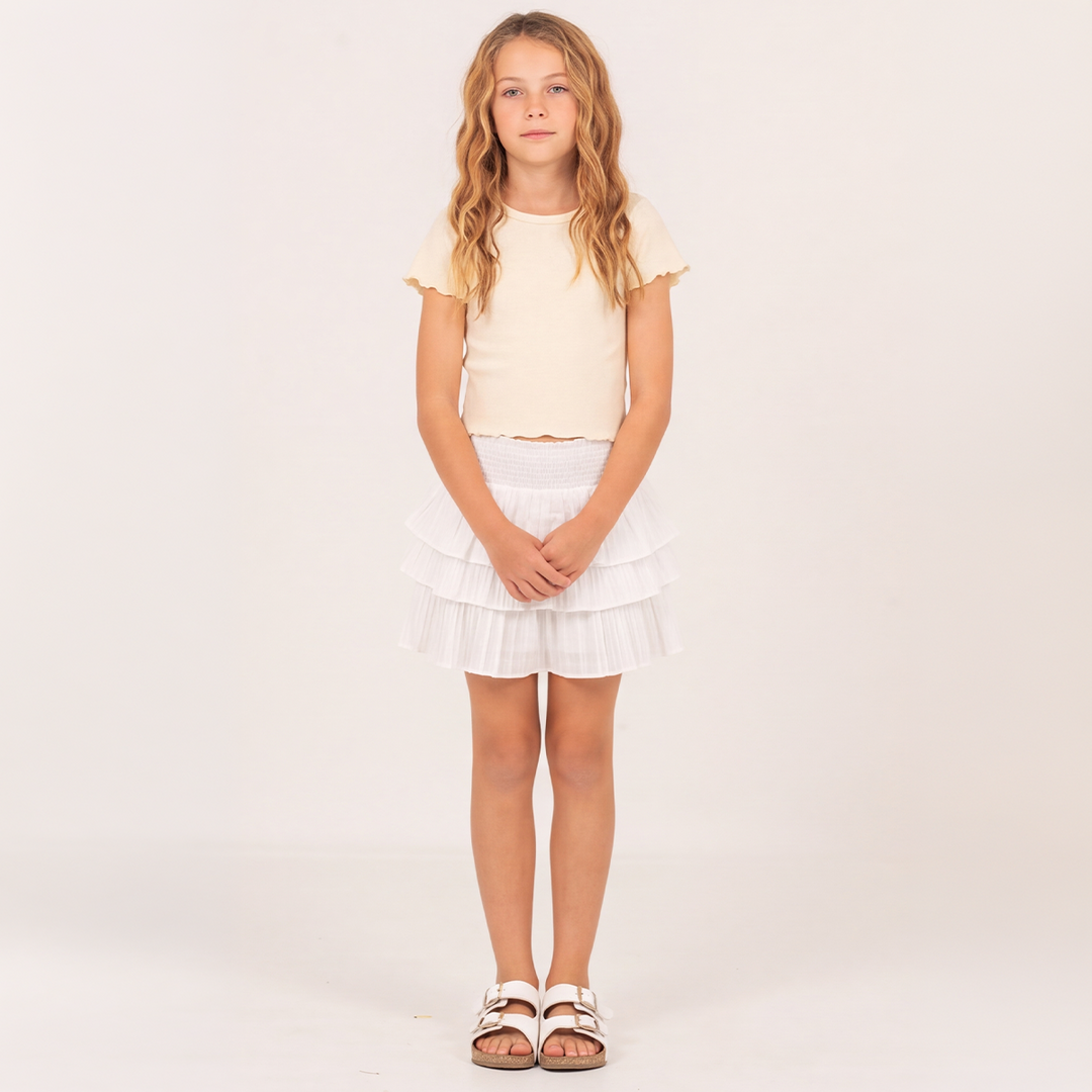Falda short para niñas con boleros en capas - Beige