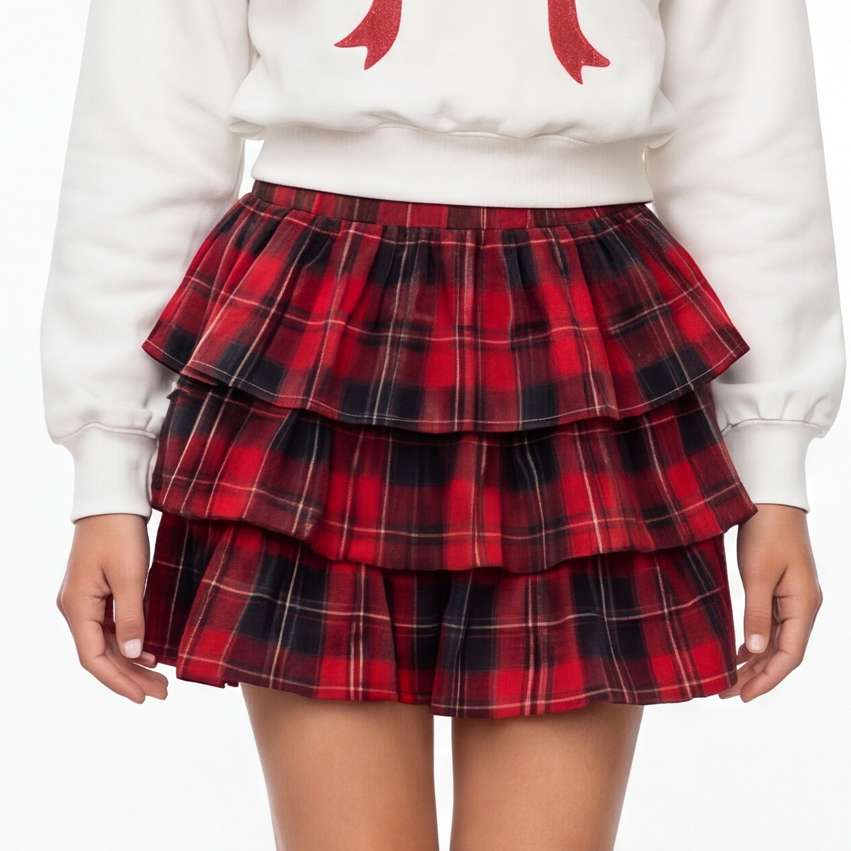 Falda short para niñas con boleros en capas - Roja