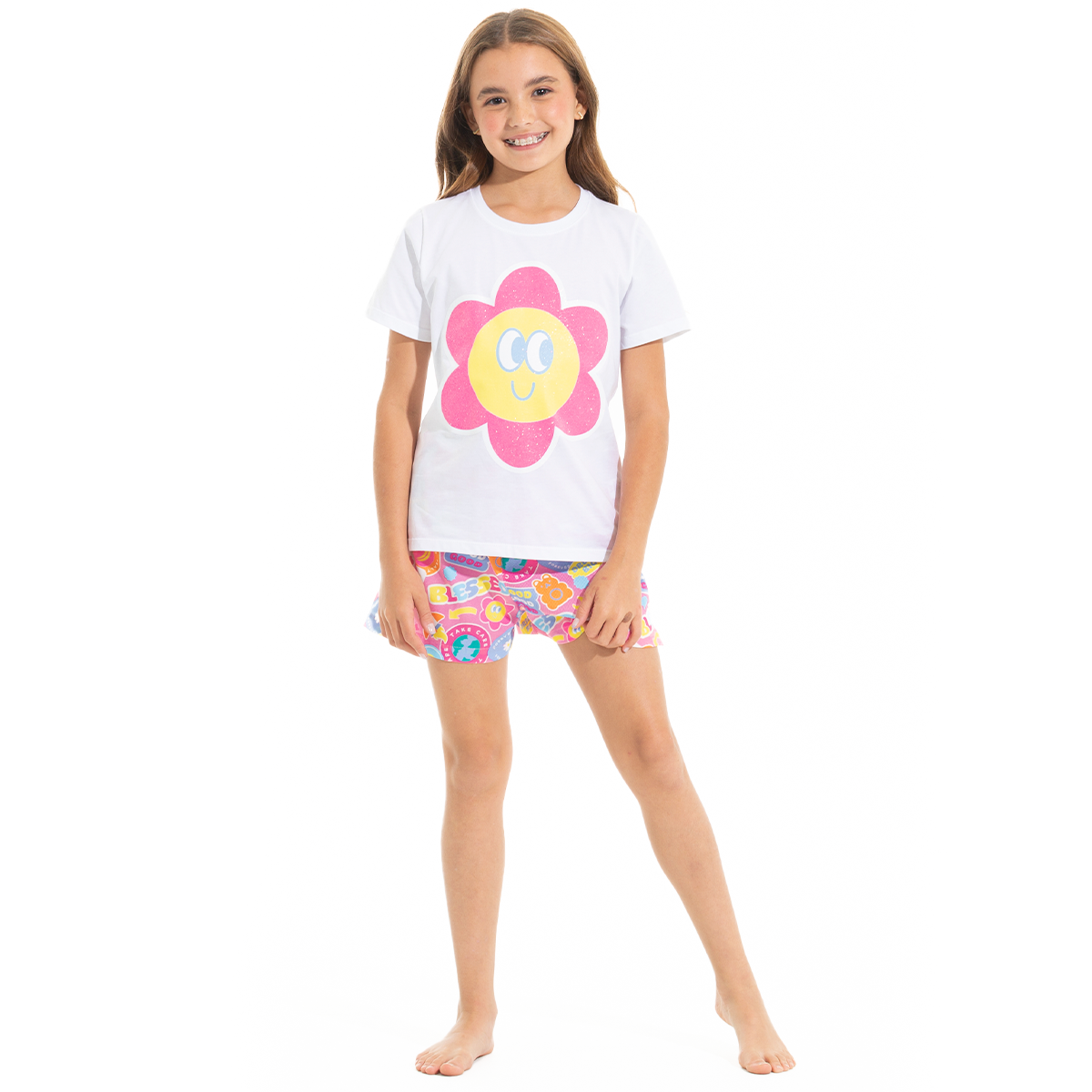 PIJAMA PARA NIÑAS DE SHORT CON DISEÑO DE EMOJIS