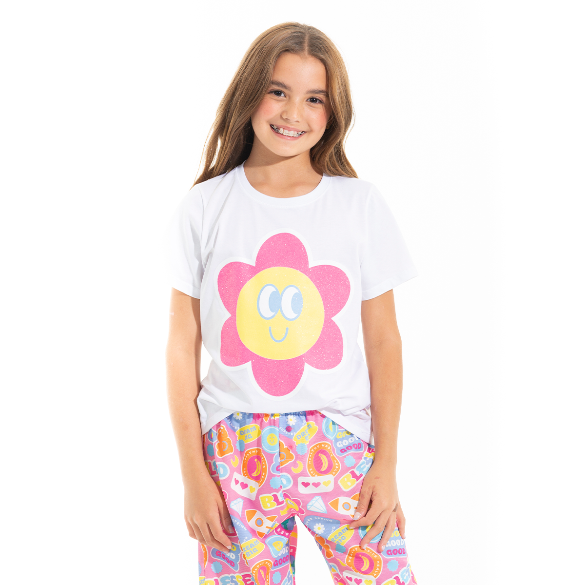 PIJAMA PARA NIÑAS DE PANTALÓN CON DISEÑO DE EMOJIS