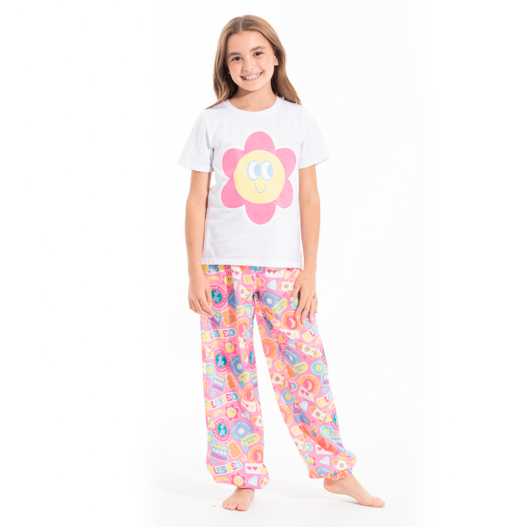 PIJAMA PARA NIÑAS DE PANTALÓN CON DISEÑO DE EMOJIS