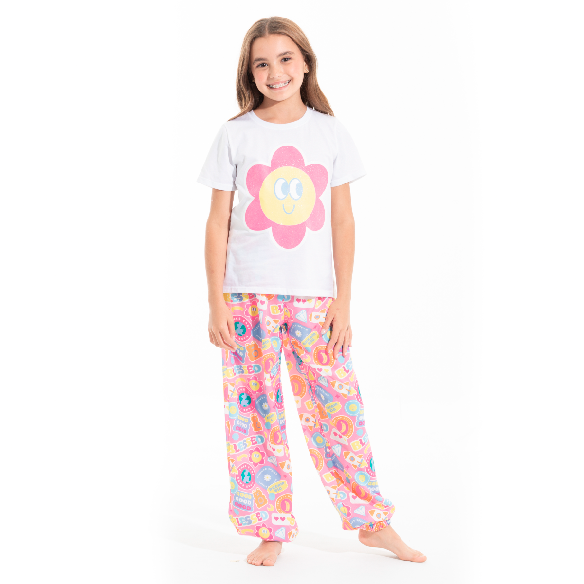 PIJAMA PARA NIÑAS DE PANTALÓN CON DISEÑO DE EMOJIS