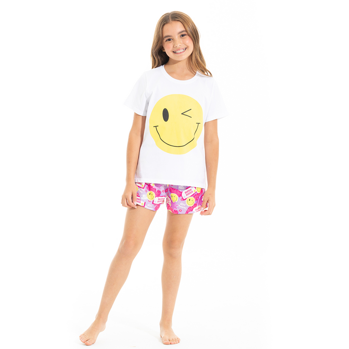 PIJAMA PARA NIÑAS DE SHORT CON DISEÑO DE CARITA