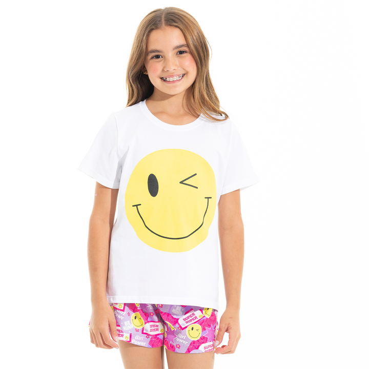 PIJAMA PARA NIÑAS DE SHORT CON DISEÑO DE CARITA