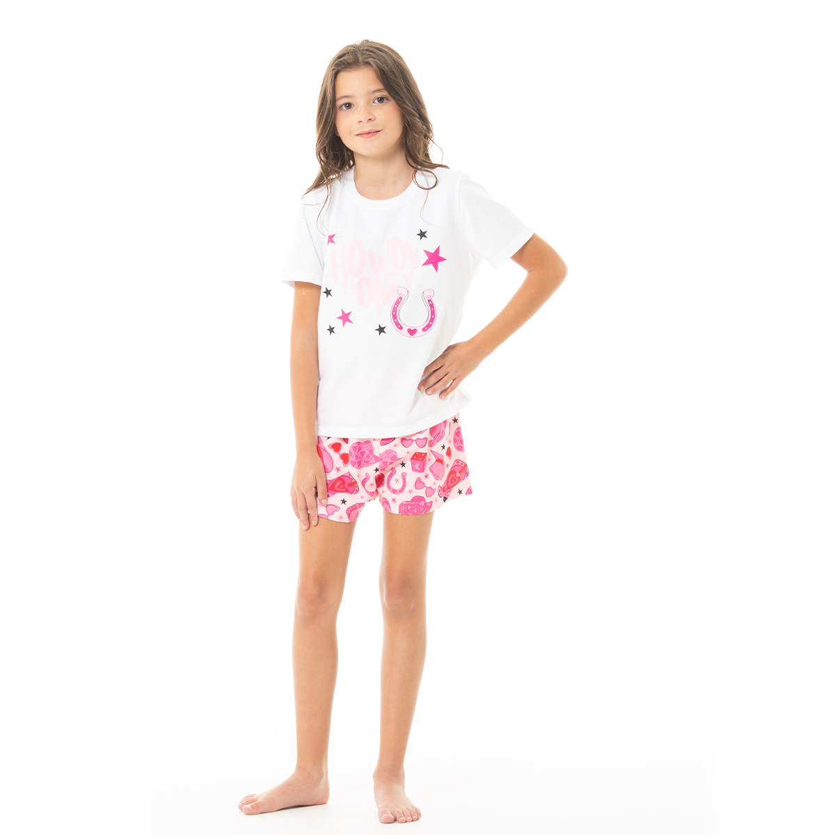 PIJAMA PARA NIÑAS DE SHORT CON DISEÑO VAQUERO