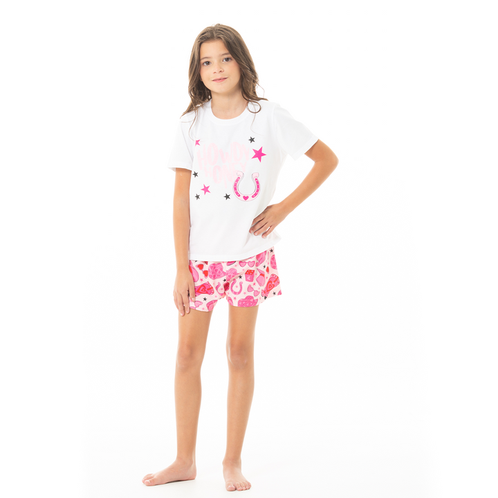 PIJAMA PARA NIÑAS DE SHORT CON DISEÑO VAQUERO