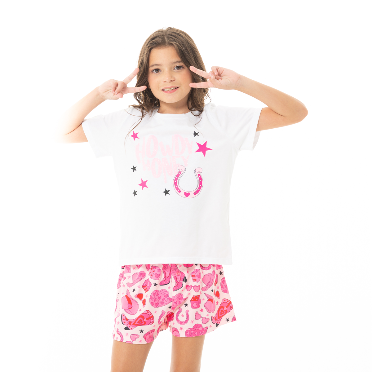 PIJAMA PARA NIÑAS DE SHORT CON DISEÑO VAQUERO