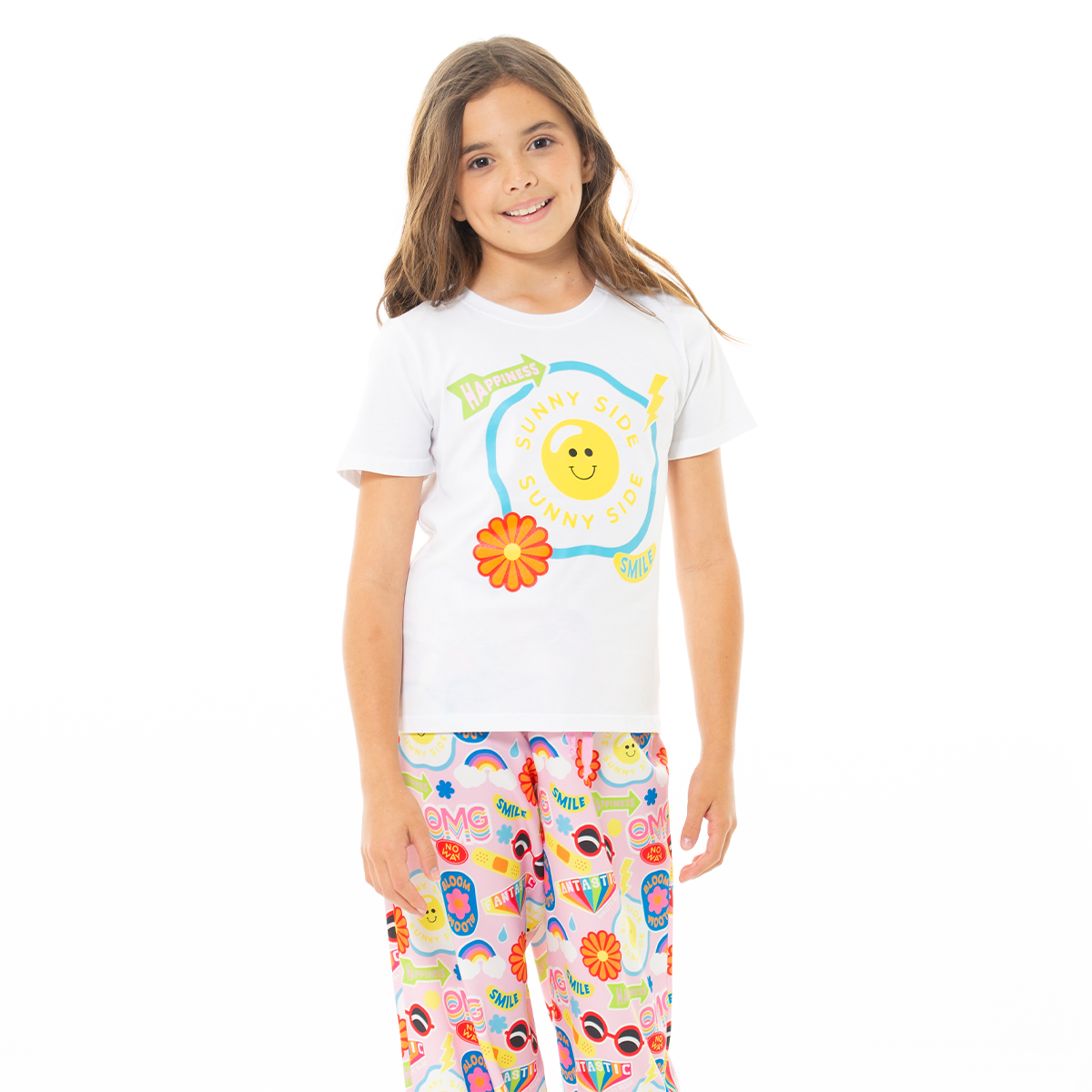 PIJAMA PARA NIÑAS DE PANTALON CON DISEÑO DE EMOJIS