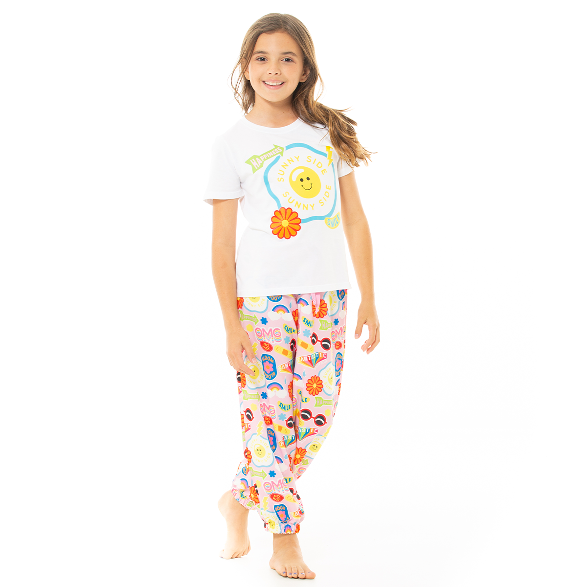 PIJAMA PARA NIÑAS DE PANTALON CON DISEÑO DE EMOJIS