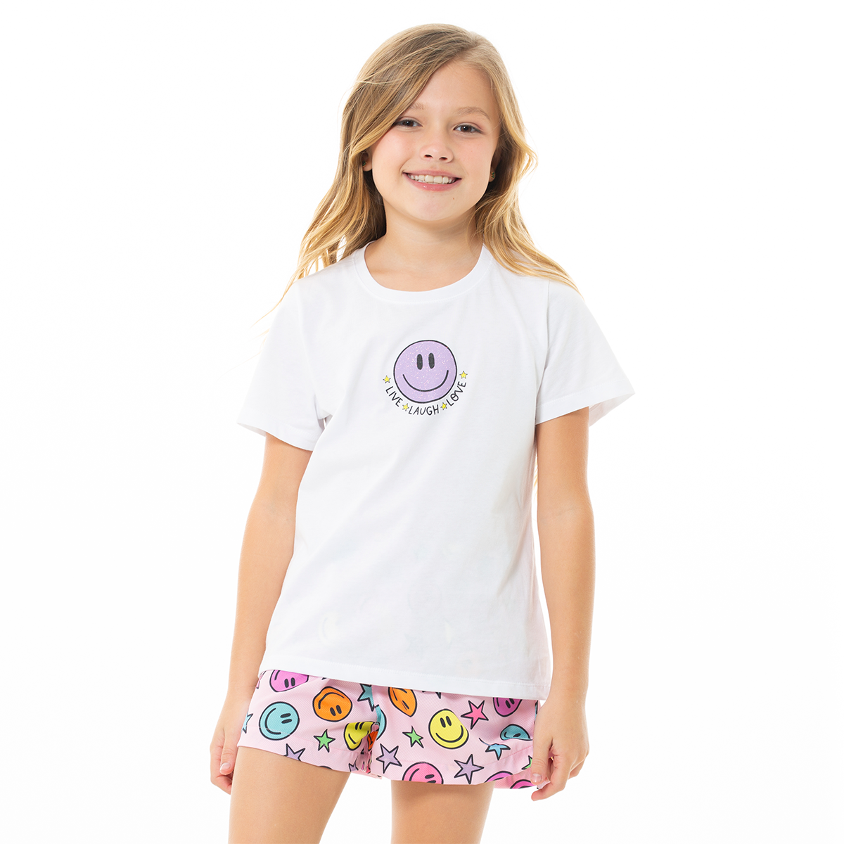 PIJAMA PARA NIÑAS DE SHORT CON DISEÑO DE CARITAS