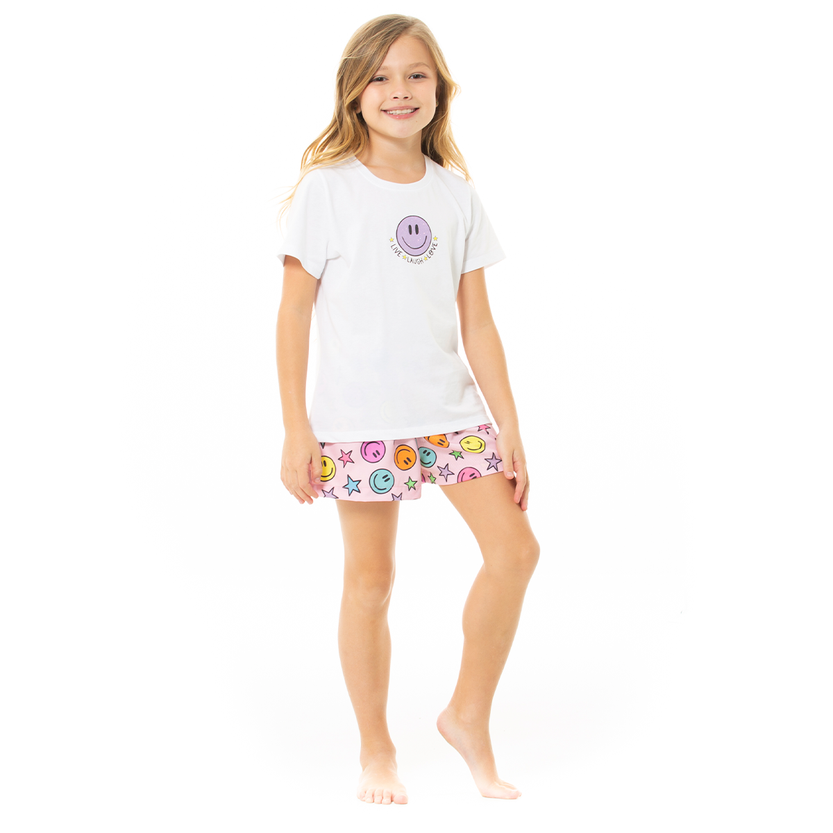 PIJAMA PARA NIÑAS DE SHORT CON DISEÑO DE CARITAS