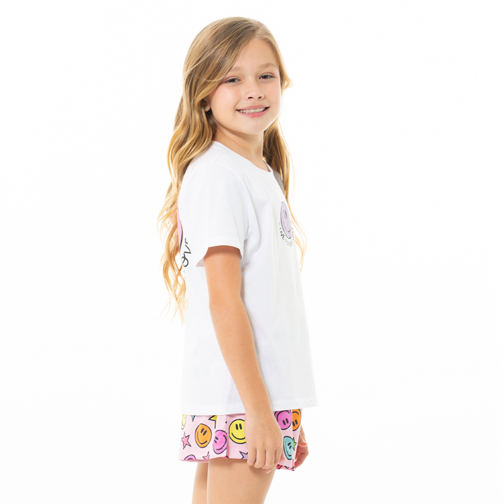 PIJAMA PARA NIÑAS DE SHORT CON DISEÑO DE CARITAS