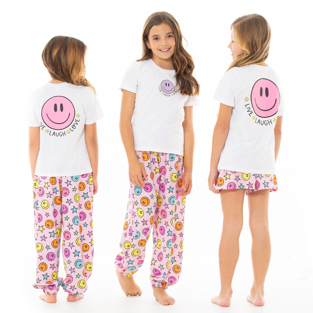 PIJAMA PARA NIÑAS DE PANTALON CON DISEÑO DE CARITAS