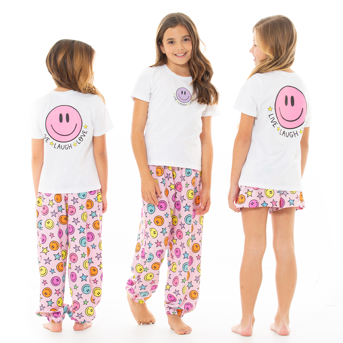 PIJAMA PARA NIÑAS DE PANTALON CON DISEÑO DE CARITAS