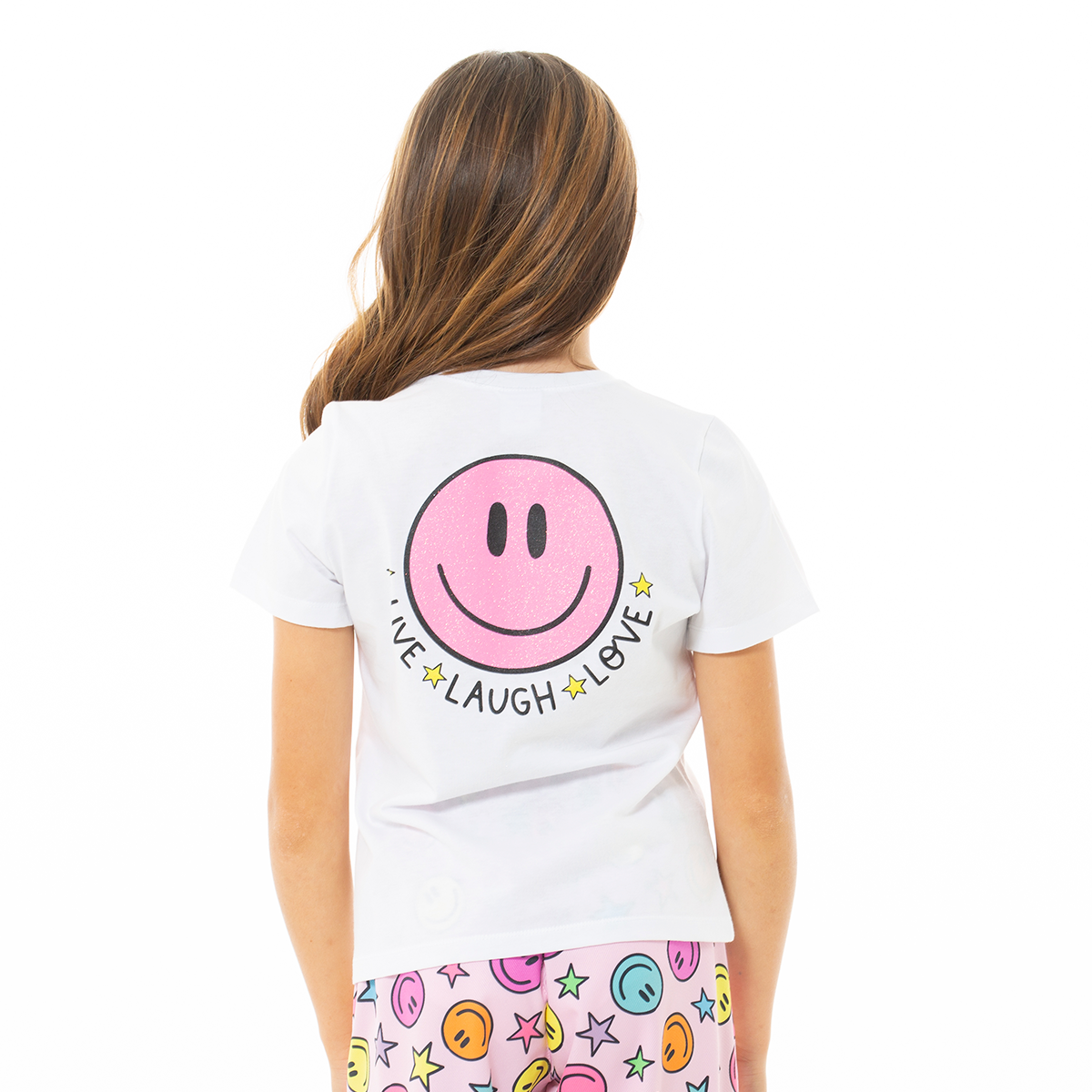 PIJAMA PARA NIÑAS DE PANTALON CON DISEÑO DE CARITAS