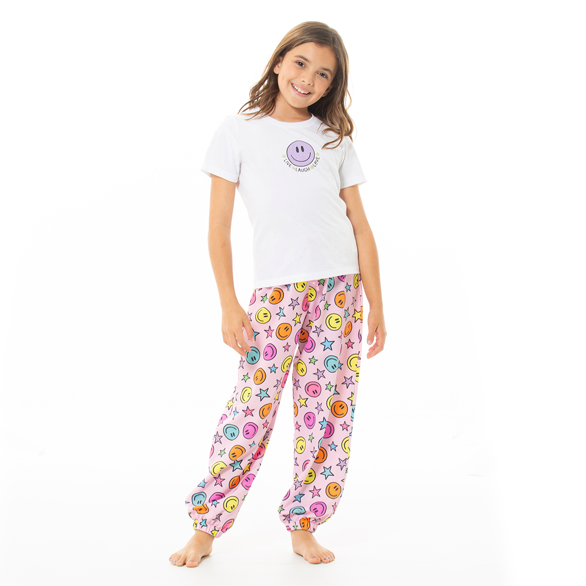 PIJAMA PARA NIÑAS DE PANTALON CON DISEÑO DE CARITAS