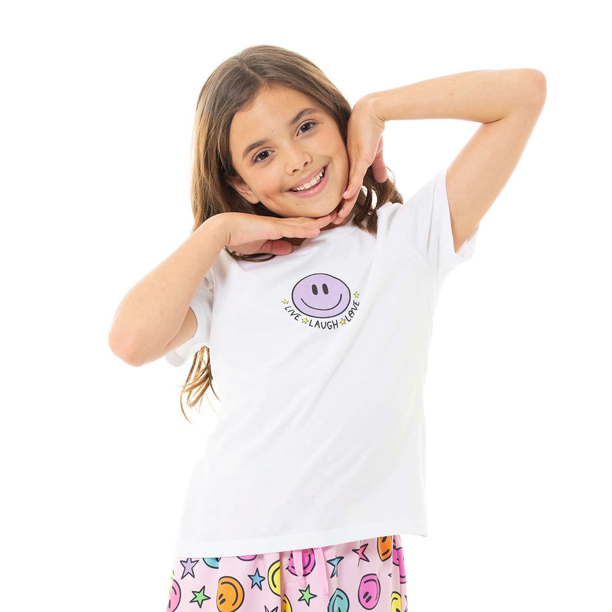 PIJAMA PARA NIÑAS DE PANTALON CON DISEÑO DE CARITAS