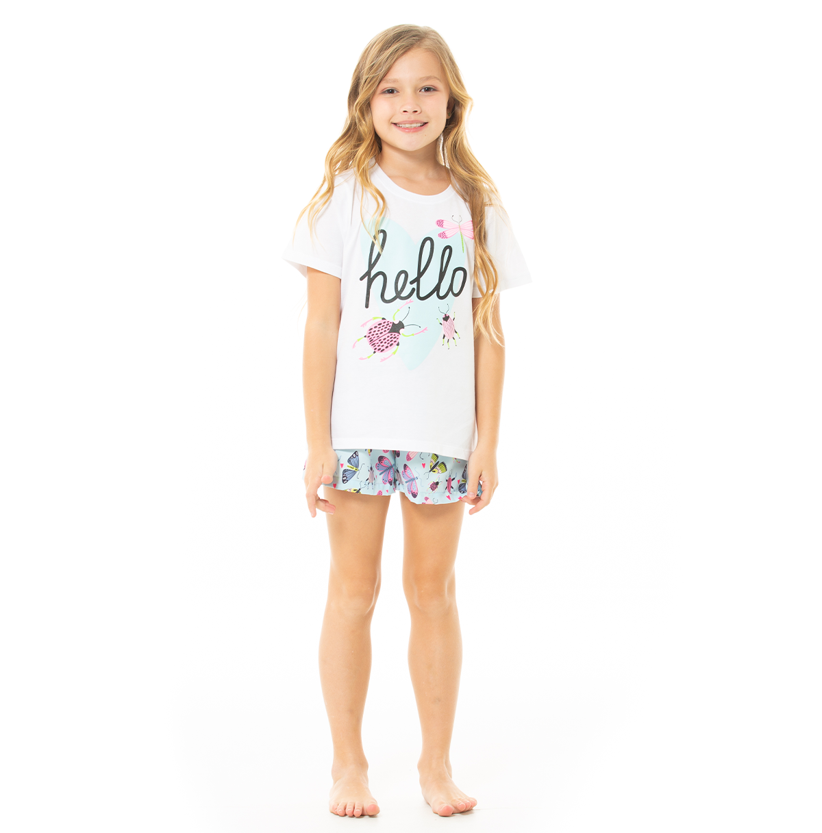 PIJAMA PARA NIÑAS DE SHORT CON DISEÑO DE MARIPOSAS