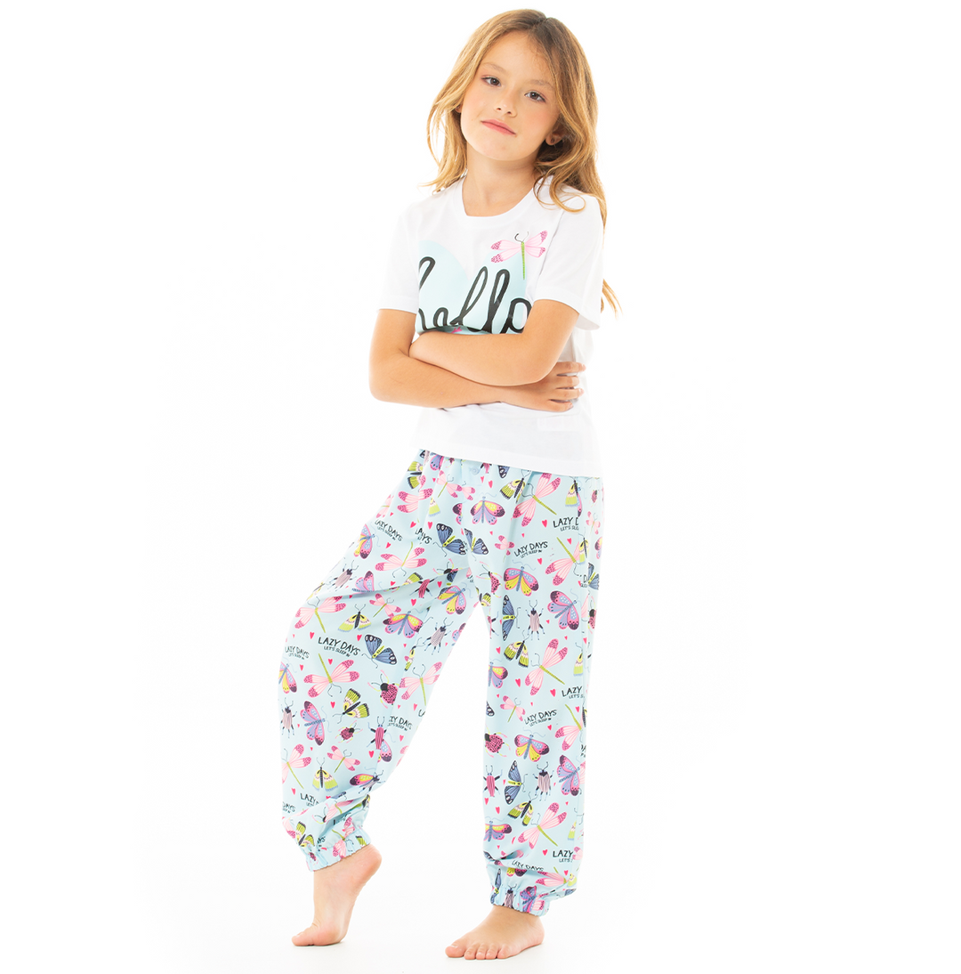 PIJAMA PARA NIÑAS DE PANTALON CON DISEÑO DE MARIPOSAS
