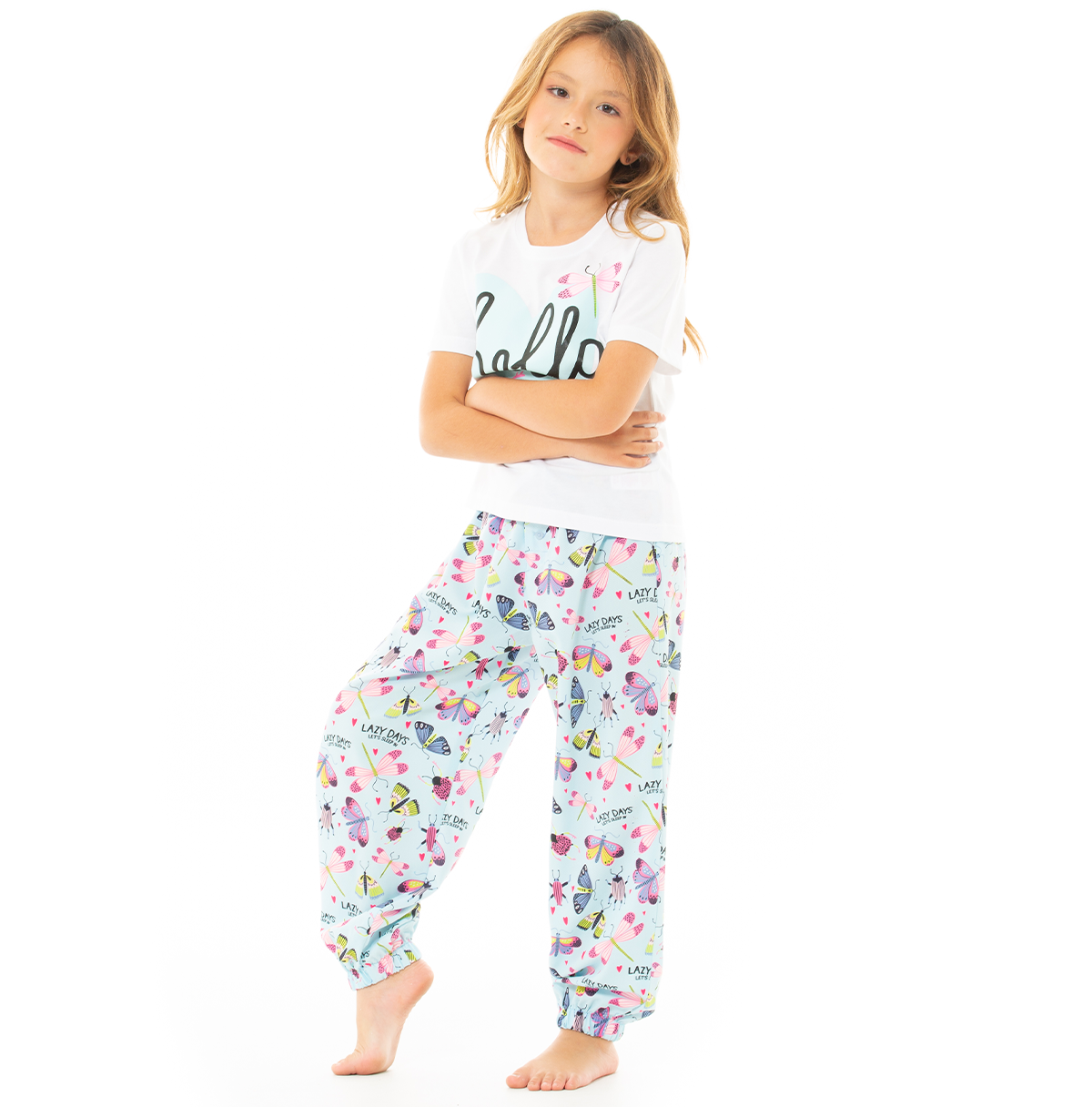 PIJAMA PARA NIÑAS DE PANTALON CON DISEÑO DE MARIPOSAS