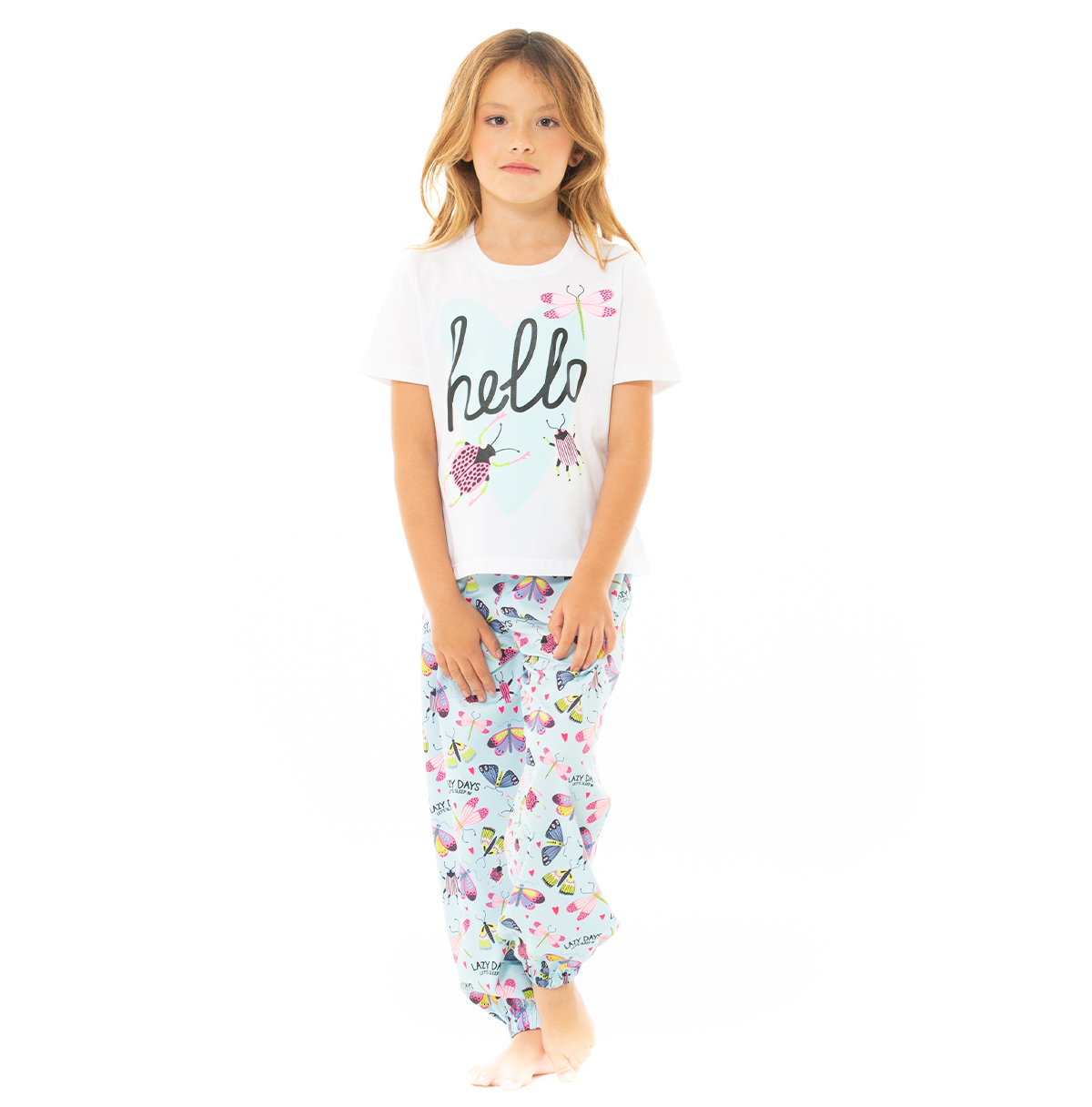 PIJAMA PARA NIÑAS DE PANTALON CON DISEÑO DE MARIPOSAS