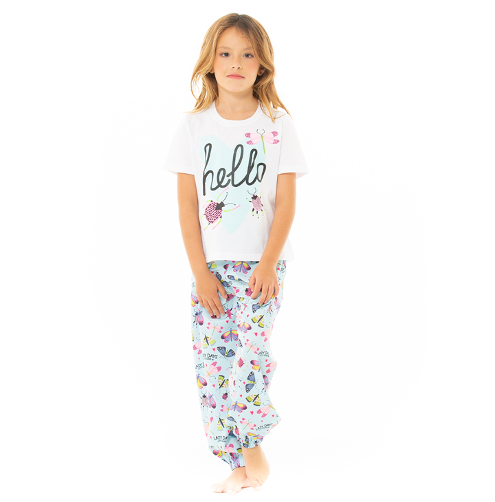 PIJAMA PARA NIÑAS DE PANTALON CON DISEÑO DE MARIPOSAS