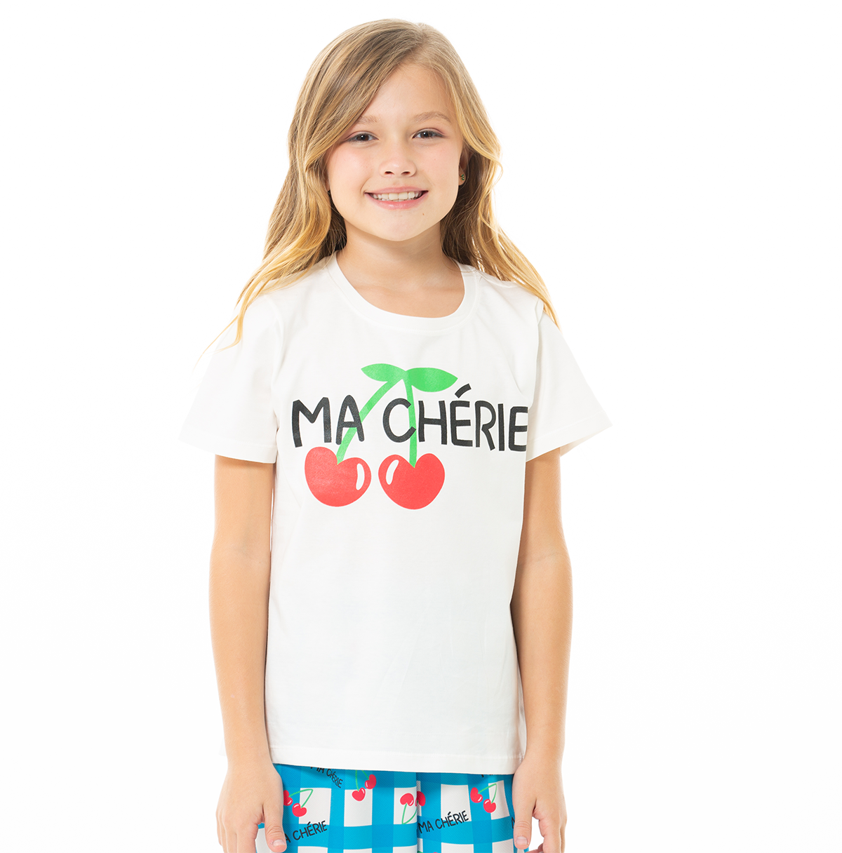 PIJAMA PARA NIÑAS DE PANTALON CON DISEÑO DE CEREZAS