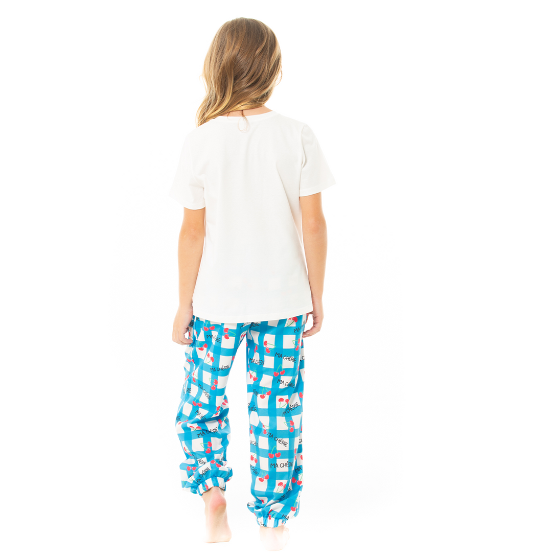 PIJAMA PARA NIÑAS DE PANTALON CON DISEÑO DE CEREZAS