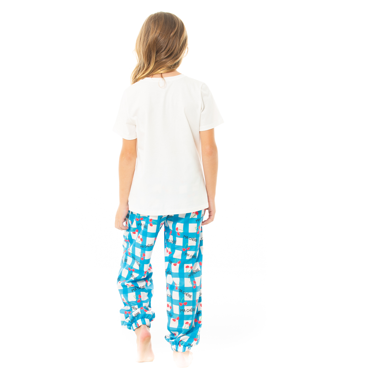 PIJAMA PARA NIÑAS DE PANTALON CON DISEÑO DE CEREZAS