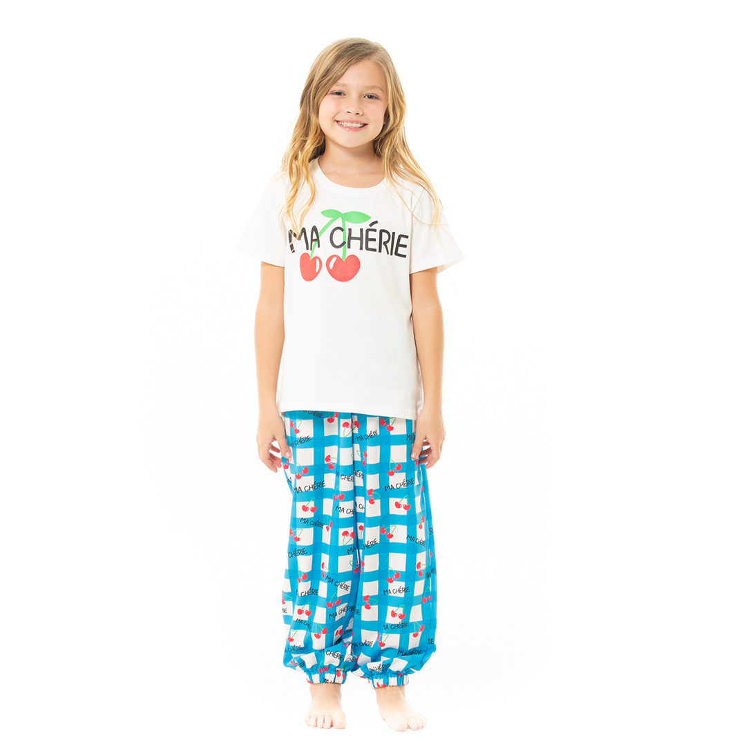 PIJAMA PARA NIÑAS DE PANTALON CON DISEÑO DE CEREZAS