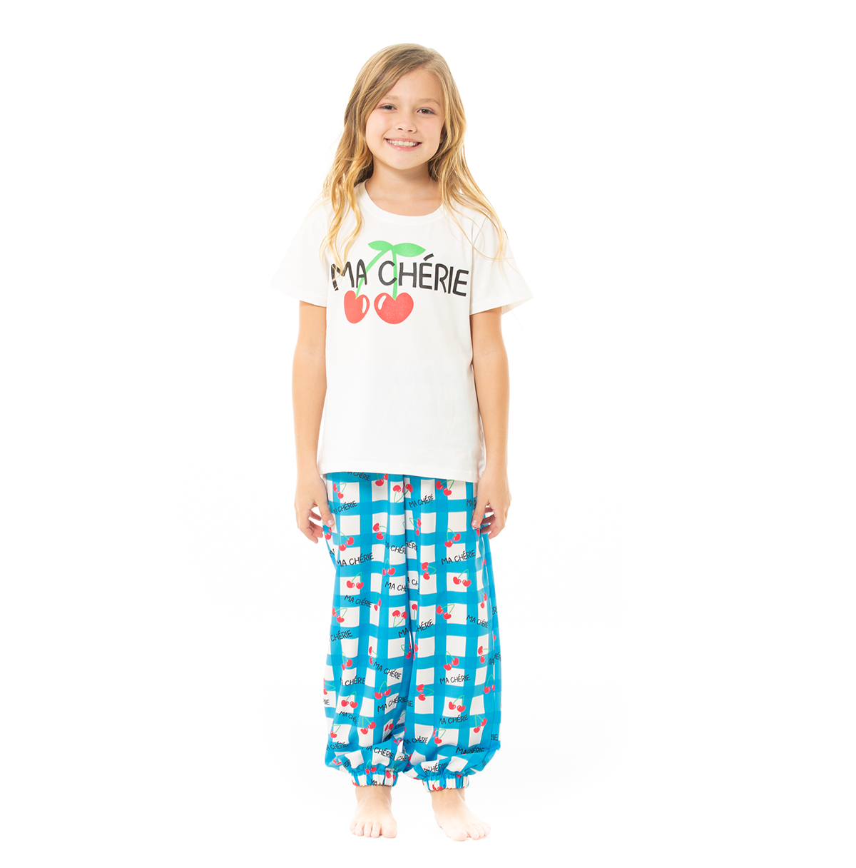 PIJAMA PARA NIÑAS DE PANTALON CON DISEÑO DE CEREZAS