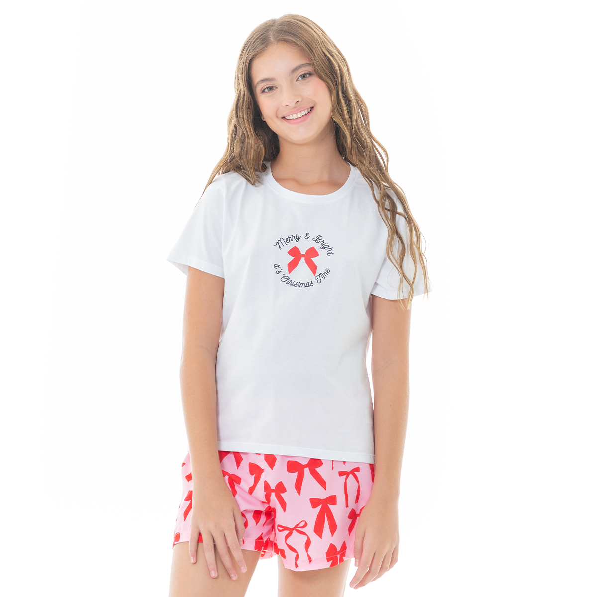 PIJAMA PARA NIÑAS DE SHORT CON DISEÑO DE NAVIDAD
