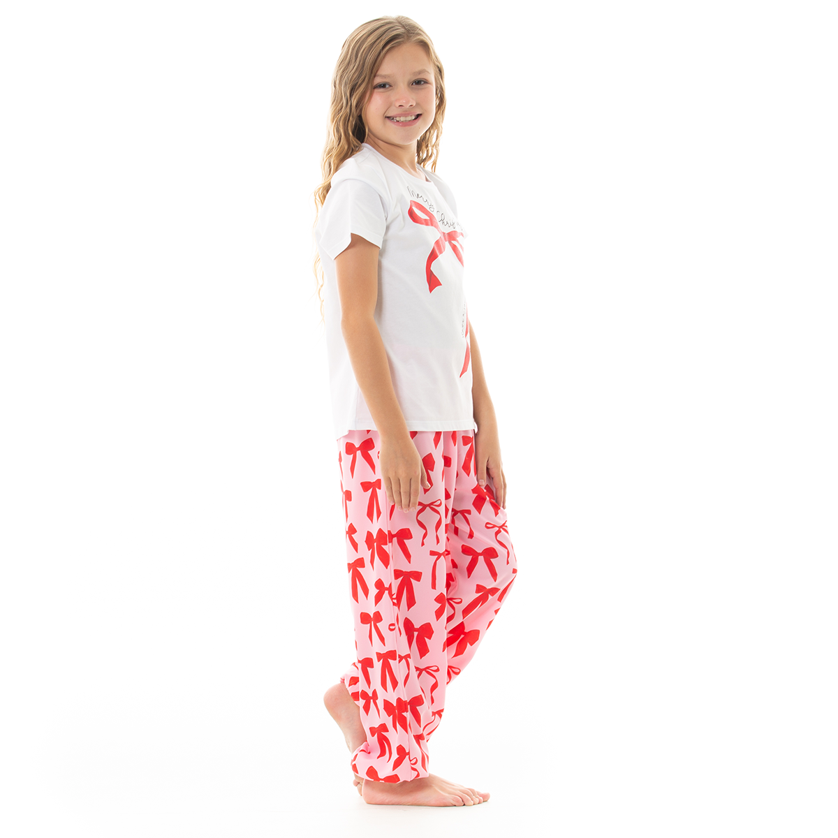 PIJAMA PARA NIÑAS DE PANTALON CON DISEÑO NAVIDEÑO
