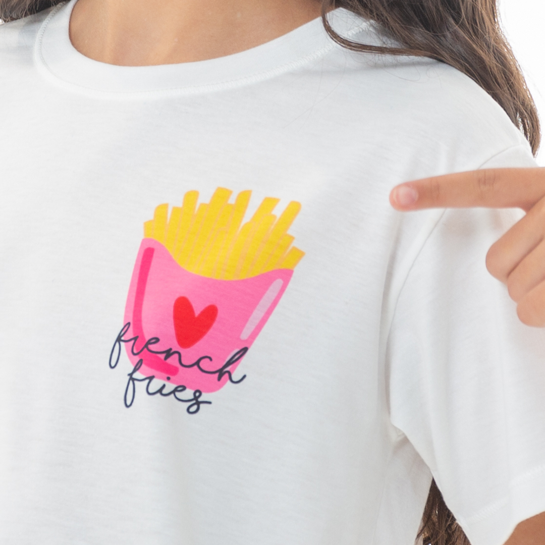 Pijama para Niña Fries  – Blanca y Rosada