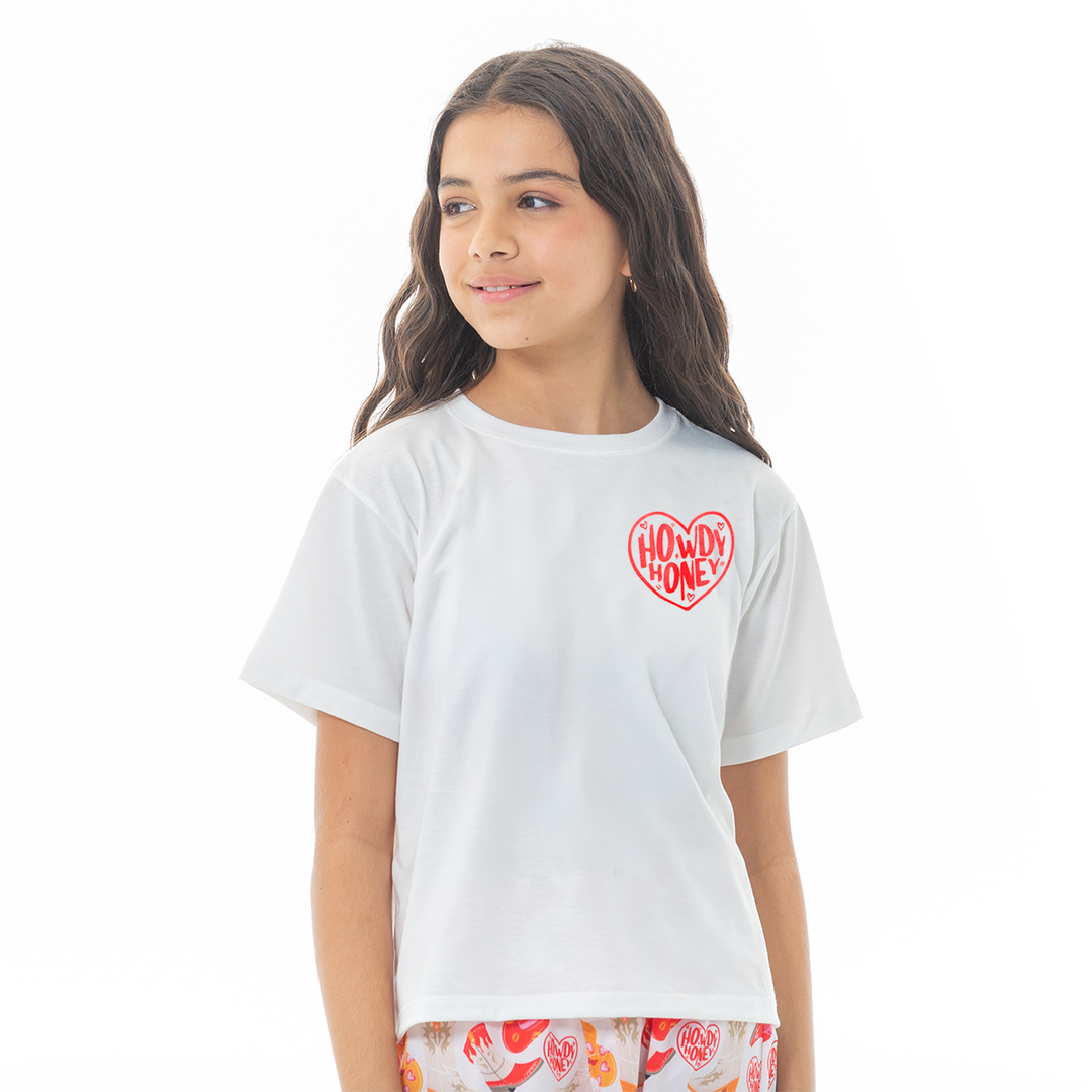 PIJAMA PARA NIÑA HOWDY — BLANCA Y ROSADA