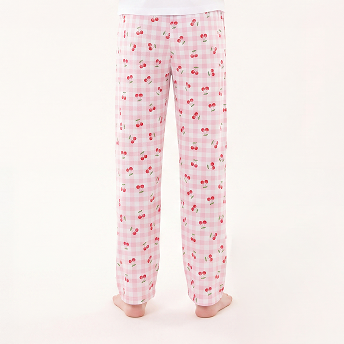 Pijama para niñas de pantalon con diseño estampado de cerezas - Rosado