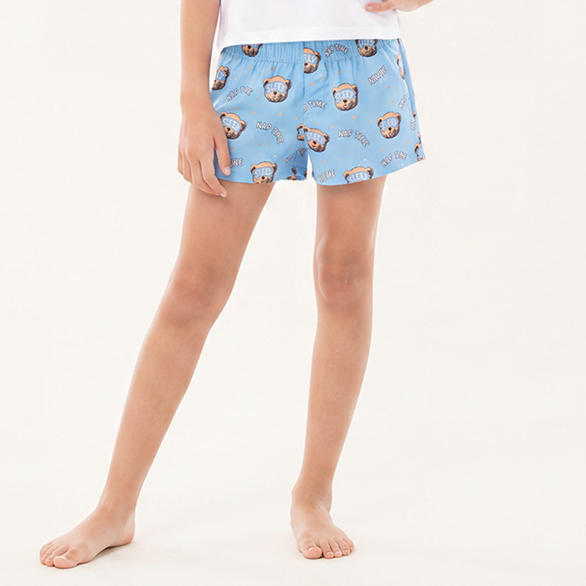 Pijama para niñas de short con diseño estampado nap time sleep - Azul