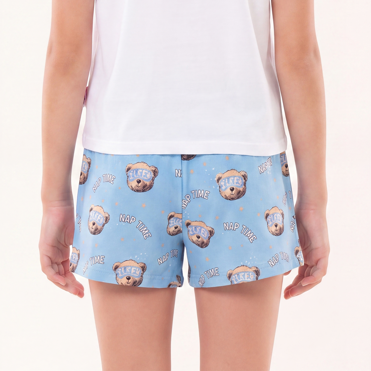 Pijama para niñas de short con diseño estampado nap time sleep - Azul