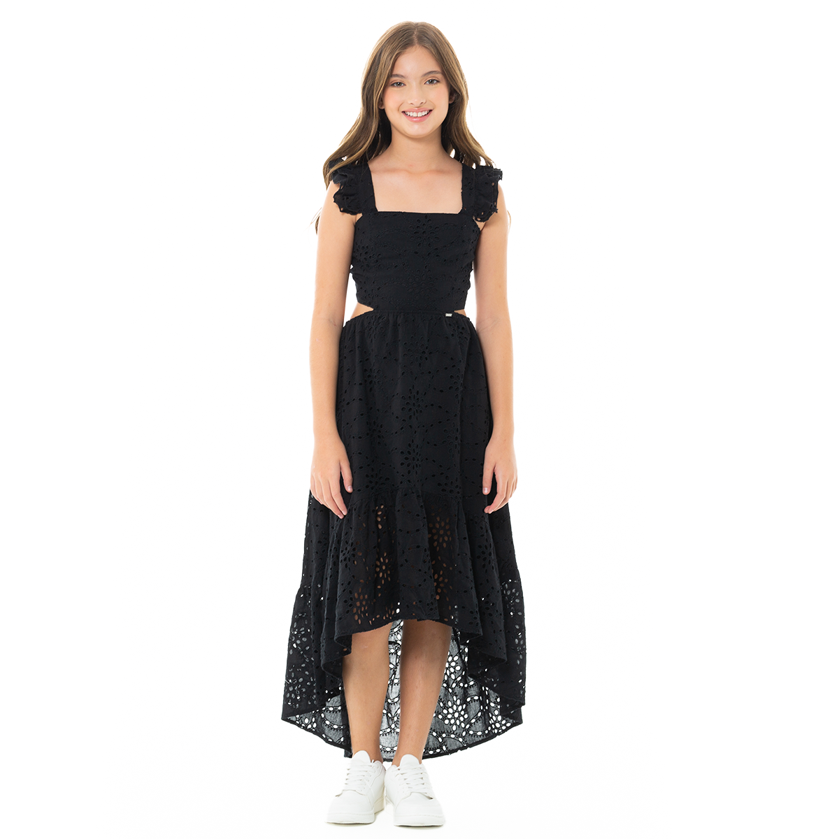 VESTIDO PARA NIÑAS LARGO EN OJALILLO