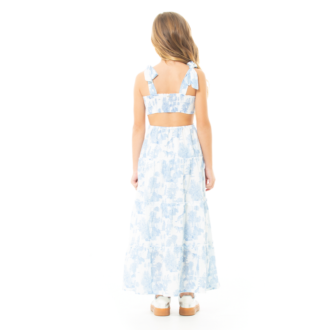VESTIDO PARA NIÑAS LARGO CON DISEÑO TROPICAL