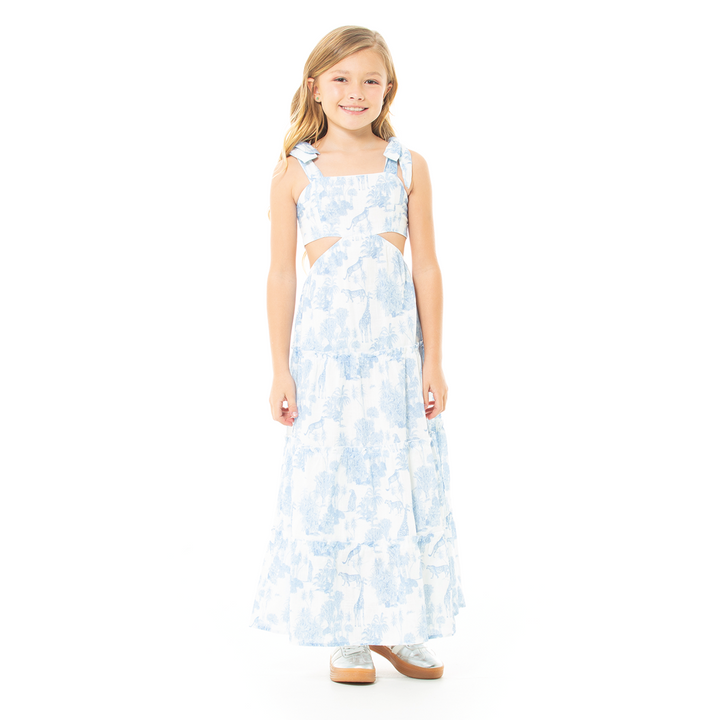 VESTIDO PARA NIÑAS LARGO CON DISEÑO TROPICAL
