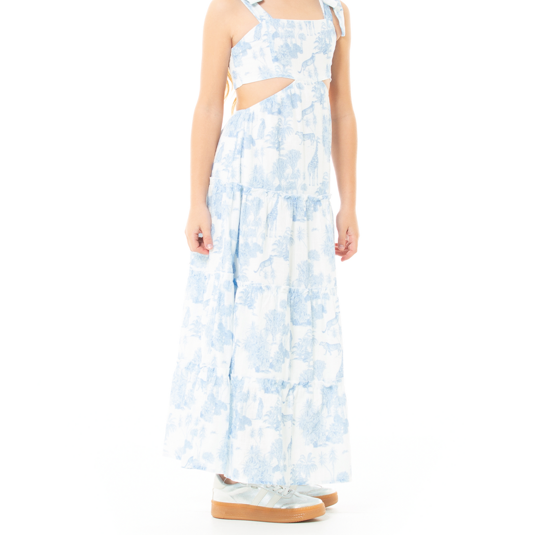 VESTIDO PARA NIÑAS LARGO CON DISEÑO TROPICAL