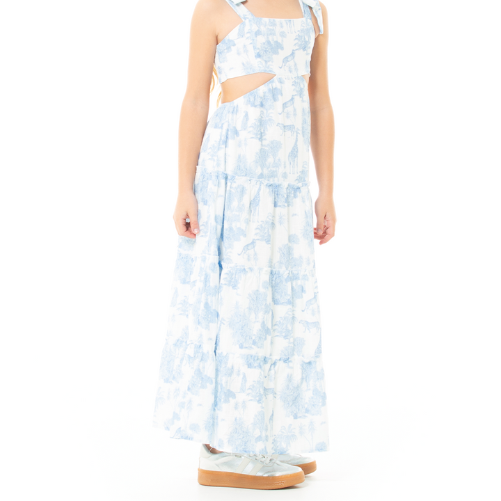 VESTIDO PARA NIÑAS LARGO CON DISEÑO TROPICAL