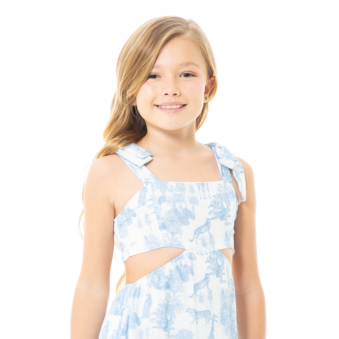 VESTIDO PARA NIÑAS LARGO CON DISEÑO TROPICAL