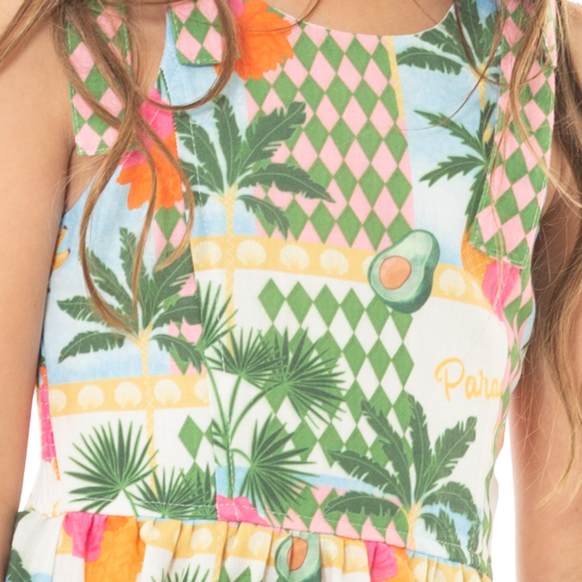 VESTIDO PARA NIÑAS CORTO DISEÑO TROPICAL